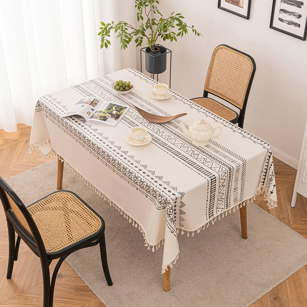 Nappe en coton bohème – bordure à pampilles