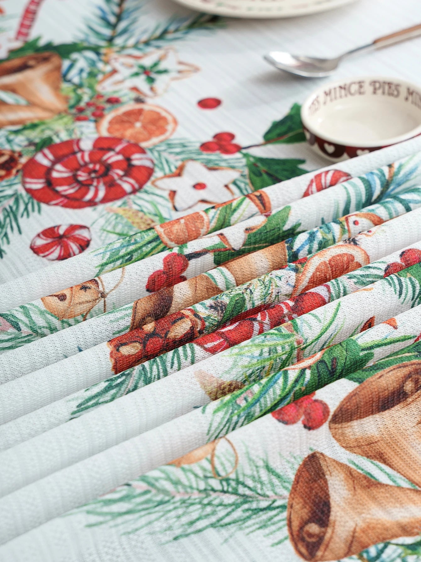 Nappe de table de noël blanche imprimée cloche de noël